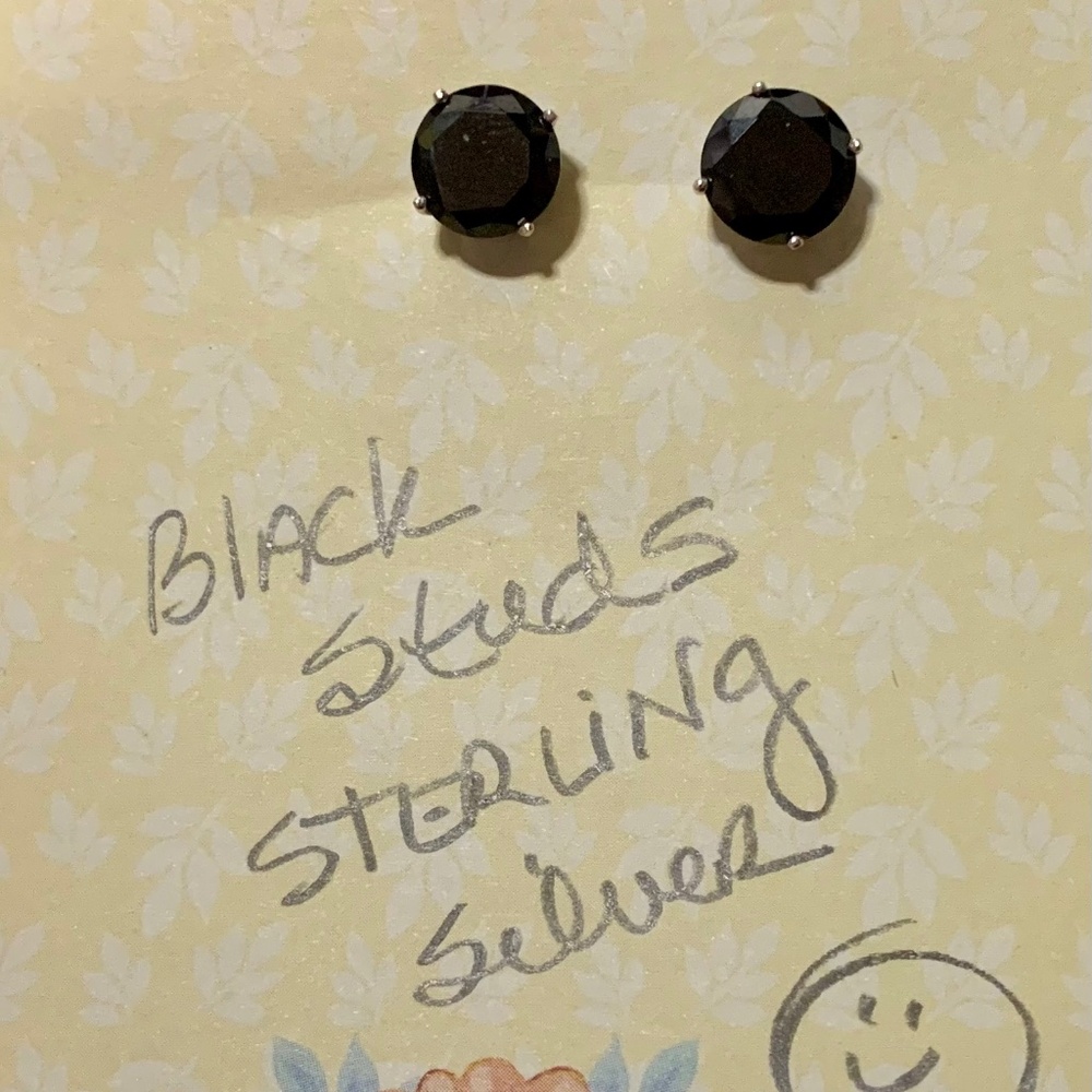 Sterling silver Round Cut Black Stud Earrings